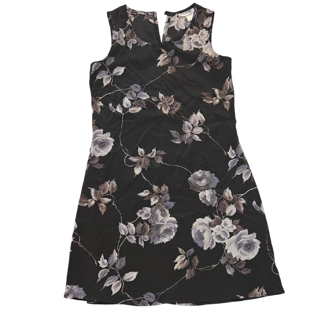 Vintage Y2K 90s Chesley Dress Moody Floral Goth Fairy Black Sleeveless Medium‎